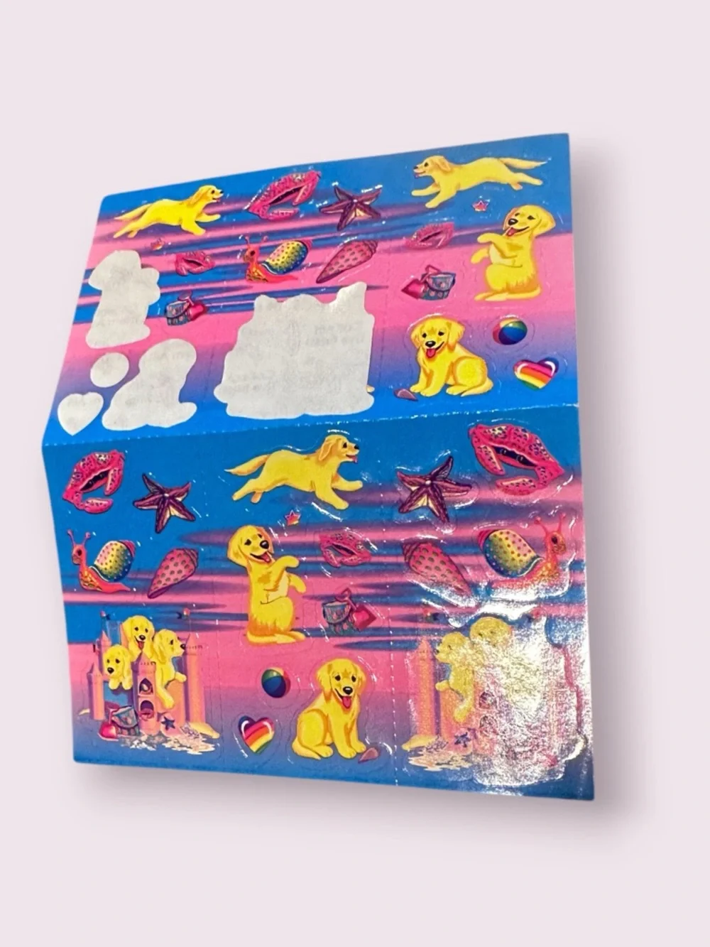 Vintage Lisa Frank Puppies Sandcastle 3D Cards (2) With Sticker Set Unique